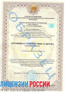 Образец сертификата соответствия аудитора №ST.RU.EXP.00006174-3 Котельники Сертификат ISO 22000